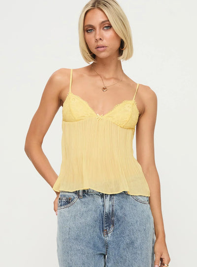Lina™ - Plissiertes Top aus Spitze - Zartgelb