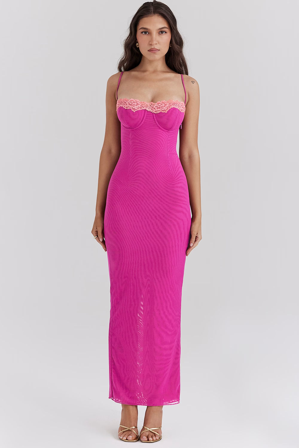 Fay™ - Maxikleid mit kontrastierender Spitze und Schlitz
