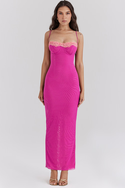 Fay™ - Maxikleid mit kontrastierender Spitze und Schlitz