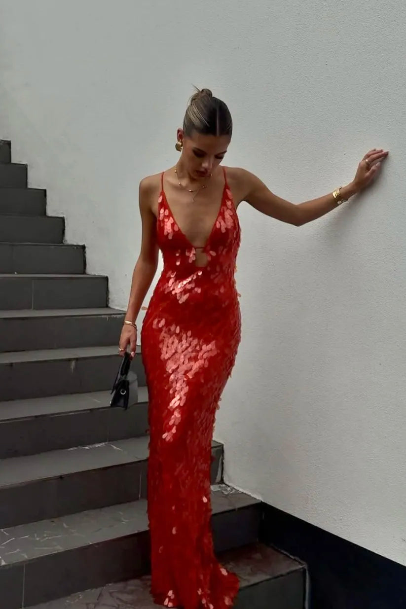 Kalea™ - Pailletten Maxi Langes Kleid