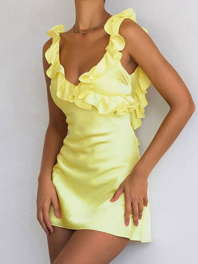 Ayhan™ - Gelbes Rüschenkleid