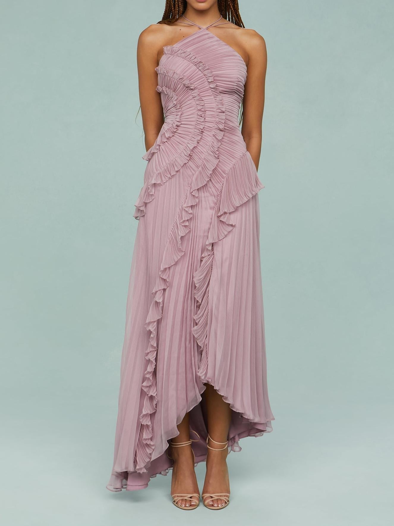 Liora™ - Rosé Rüschenkleid Eleganz