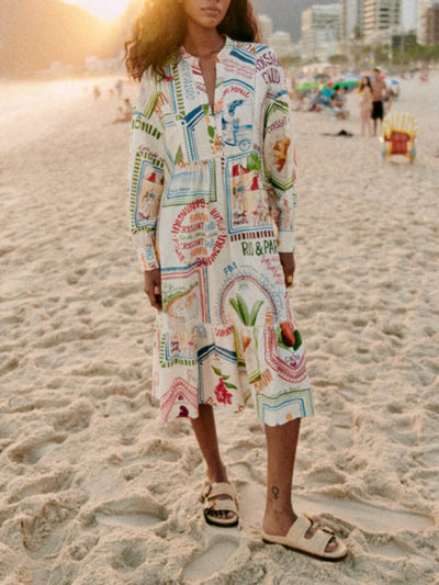 Elina™ - Leinen Sommer Print Kleid