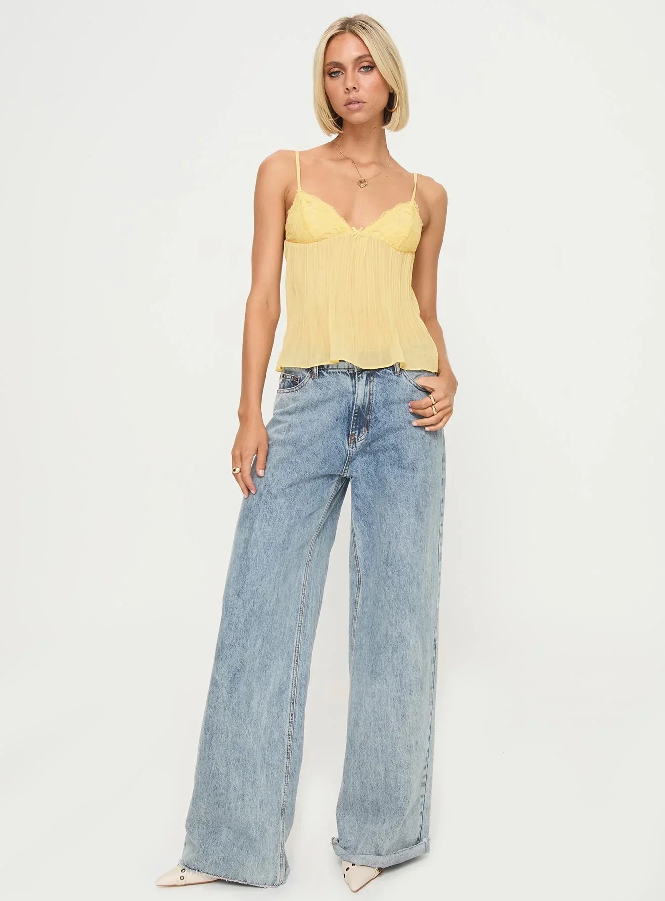 Lina™ - Plissiertes Top aus Spitze - Zartgelb