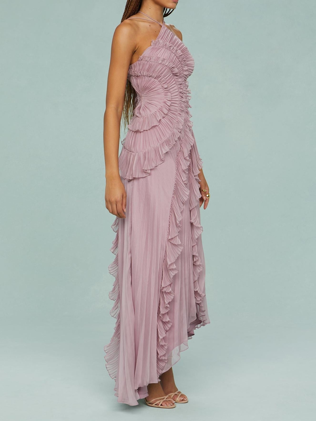 Liora™ - Rosé Rüschenkleid Eleganz