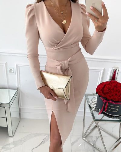Melina™ - Stilvolles Midikleid mit V-Ausschnitt und Bindebändern