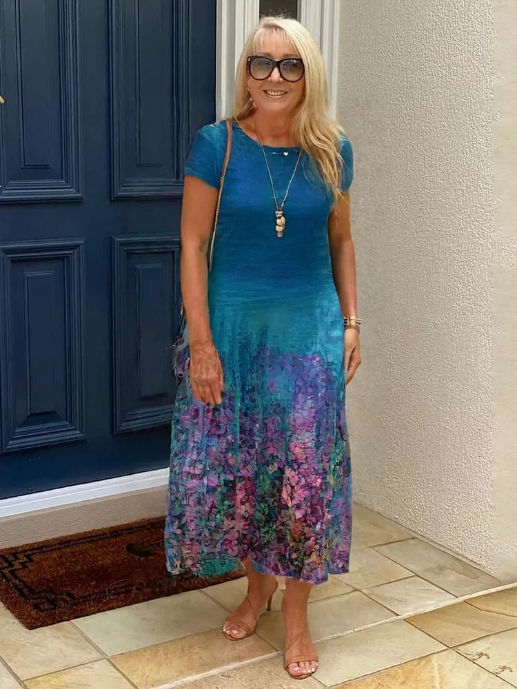 Léonie™ – Trendiges bedrucktes Kleid mit Taschen und Rundhalsausschnitt