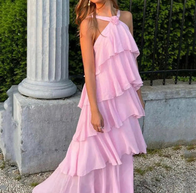 Carys™ - Neckholder-Maxikleid mit mehrlagigen Rüschen