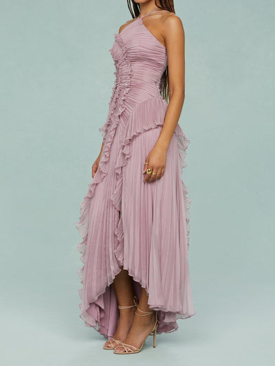 Liora™ - Rosé Rüschenkleid Eleganz
