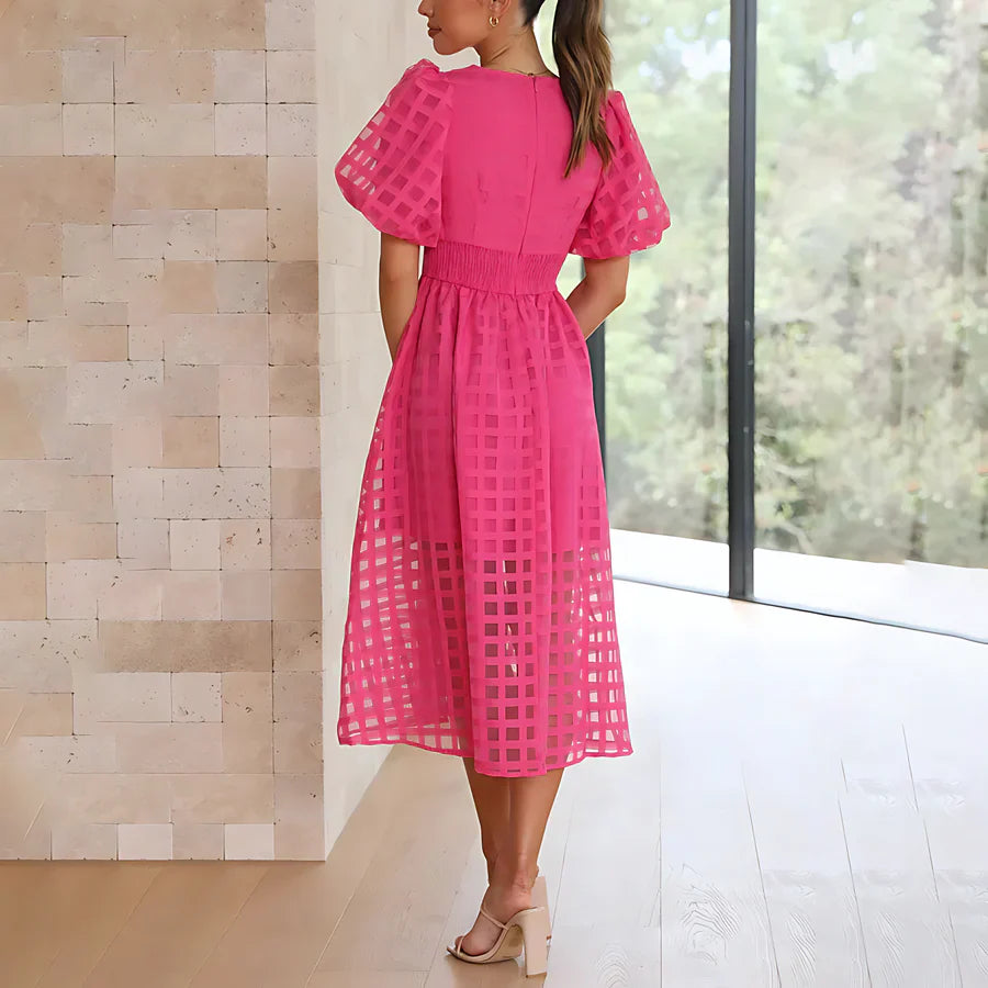 Mia™ - Klassisch gemustertes Midikleid mit Puffärmeln