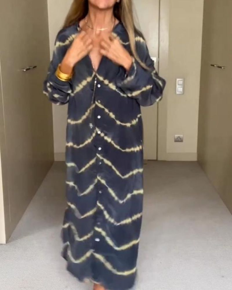 BOMEA - BOHEMIAN LANGES KLEID MIT STREIFEN UND LANGEN ÄRMELN