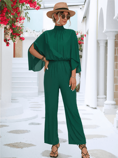 Élisse™ - Schicker Jumpsuit mit geschlitzten Ärmeln und hohem Halsausschnitt