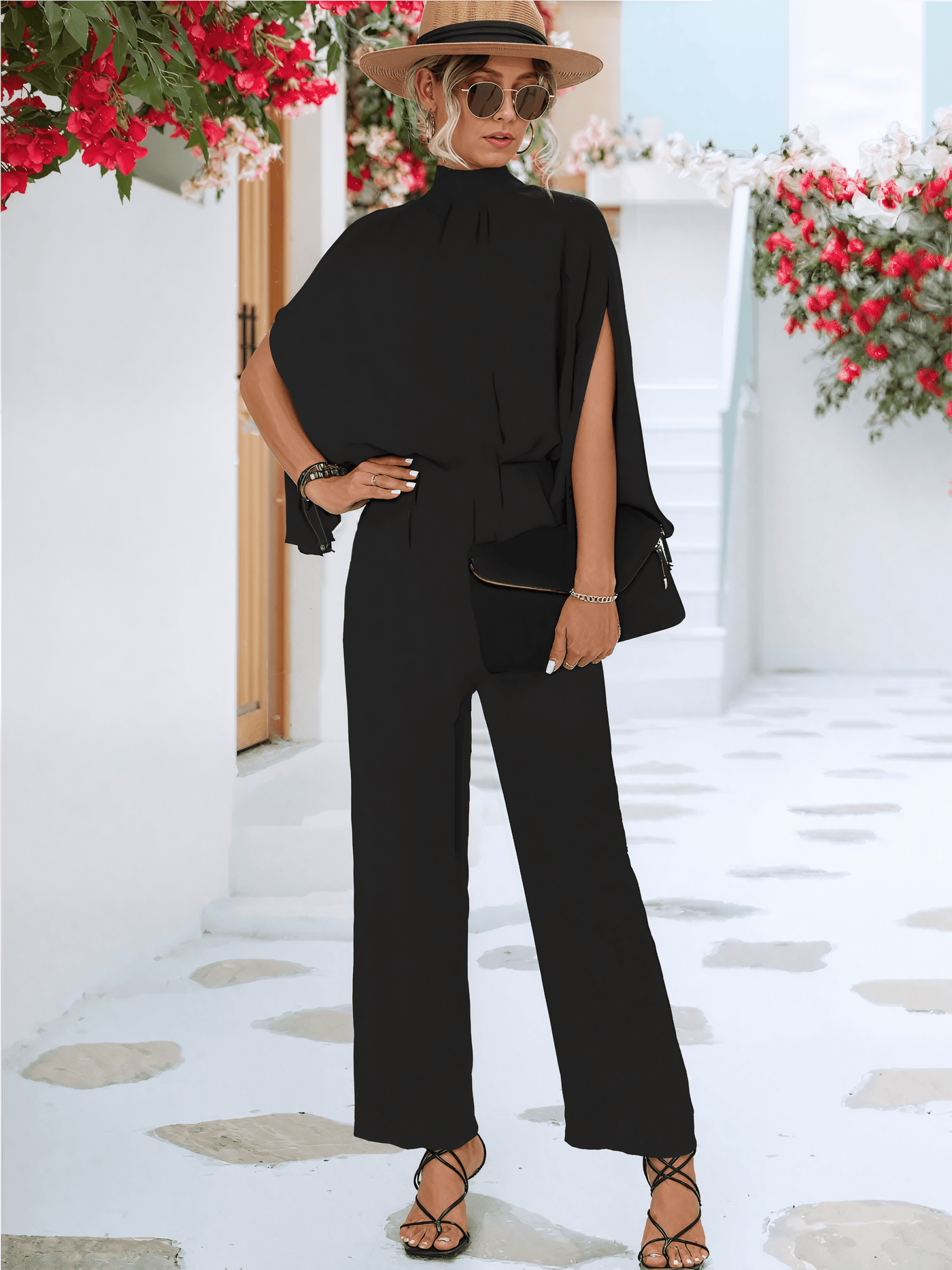 Élisse™ - Schicker Jumpsuit mit geschlitzten Ärmeln und hohem Halsausschnitt