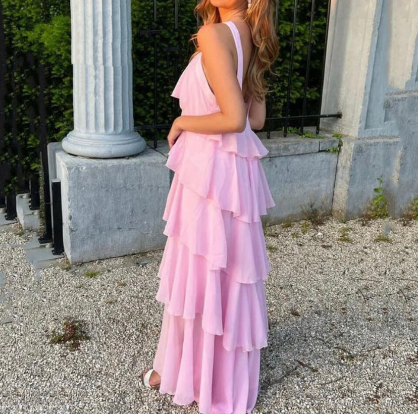 Carys™ - Neckholder-Maxikleid mit mehrlagigen Rüschen