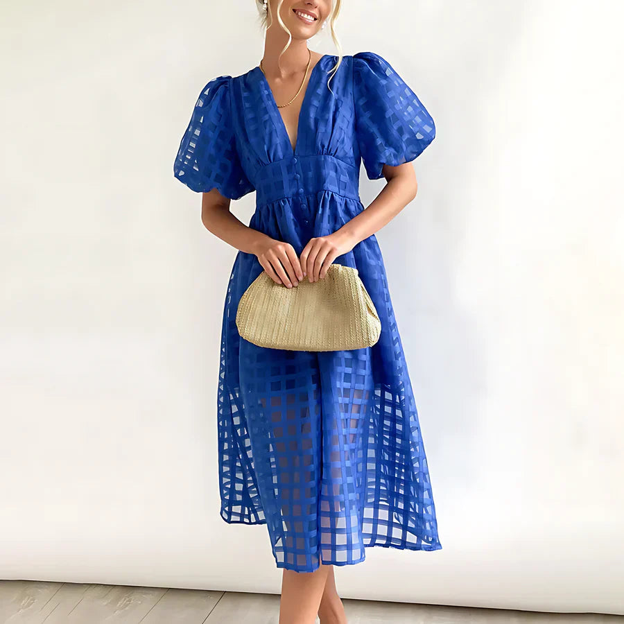 Mia™ - Klassisch gemustertes Midikleid mit Puffärmeln