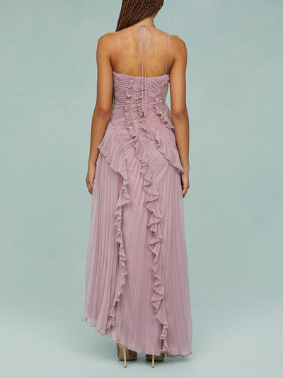 Liora™ - Rosé Rüschenkleid Eleganz
