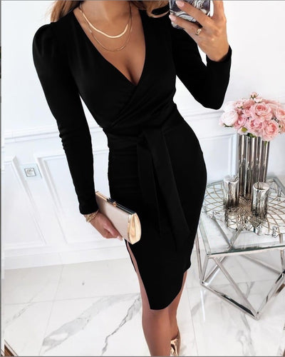 Melina™ - Stilvolles Midikleid mit V-Ausschnitt und Bindebändern