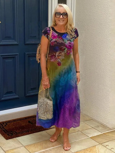 Léonie™ – Trendiges bedrucktes Kleid mit Taschen und Rundhalsausschnitt