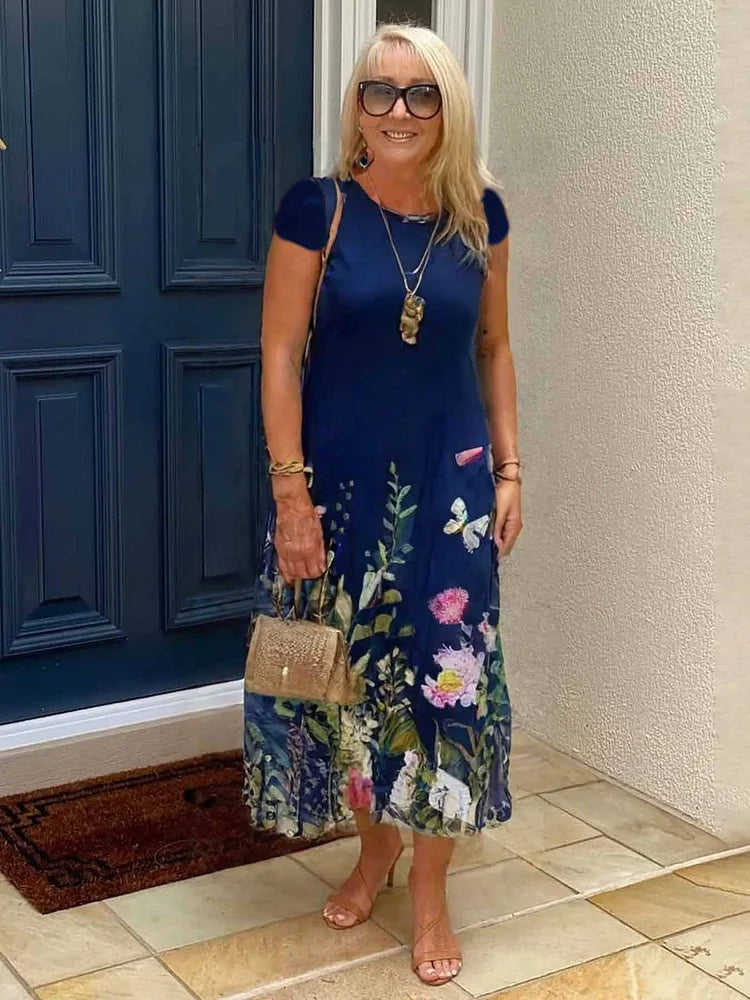 Léonie™ – Trendiges bedrucktes Kleid mit Taschen und Rundhalsausschnitt