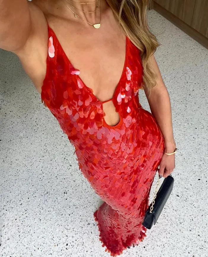 Kalea™ - Pailletten Maxi Langes Kleid