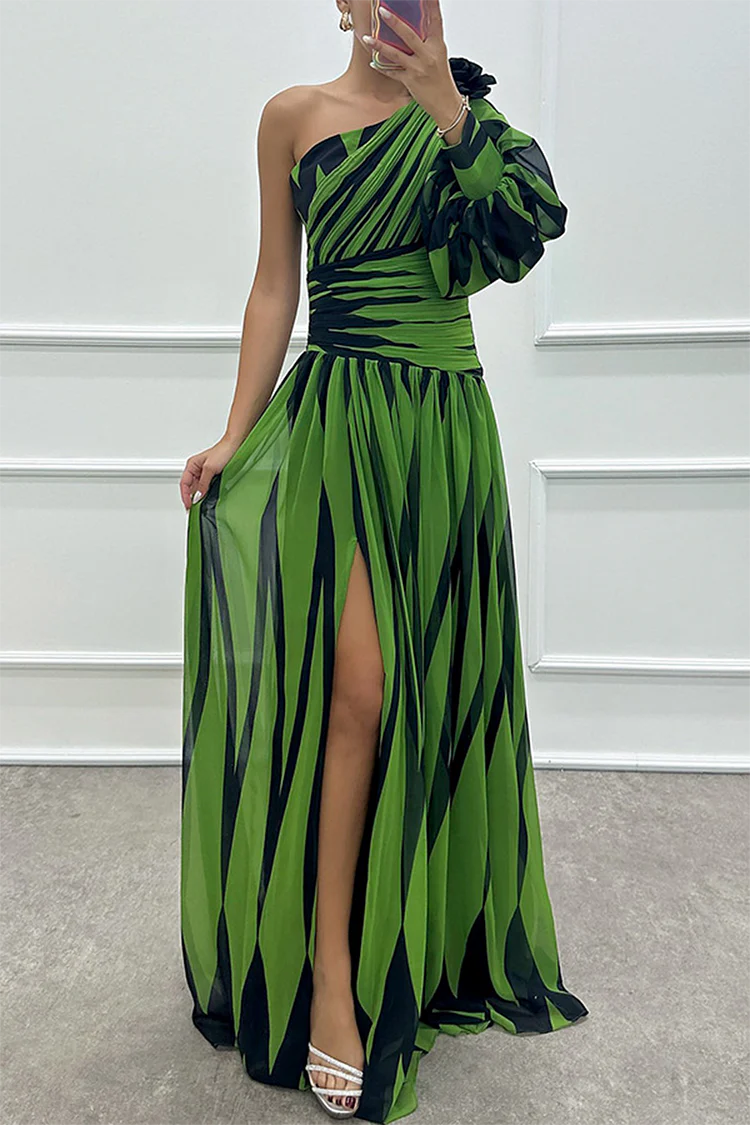 Thea™ - Elegantes gestreiftes Maxikleid mit einer Schulter