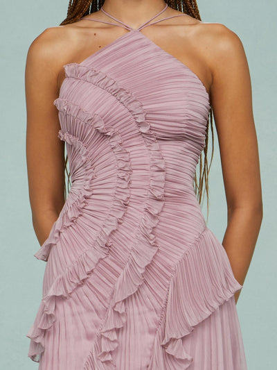 Liora™ - Rosé Rüschenkleid Eleganz