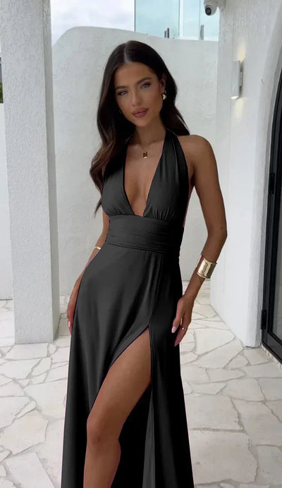 Fiona - Tiefer V-Ausschnitt Spalt-Kleid