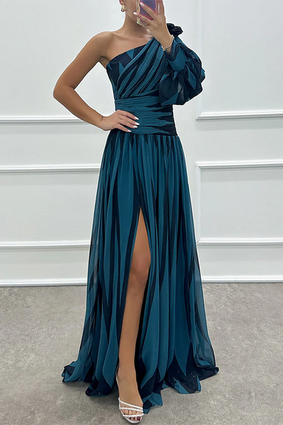 Thea™ - Elegantes gestreiftes Maxikleid mit einer Schulter