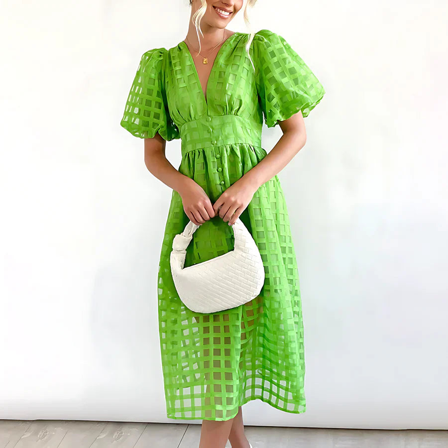 Mia™ - Klassisch gemustertes Midikleid mit Puffärmeln