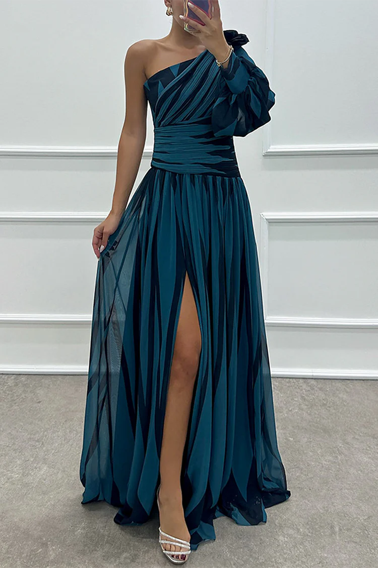 Thea™ - Elegantes gestreiftes Maxikleid mit einer Schulter