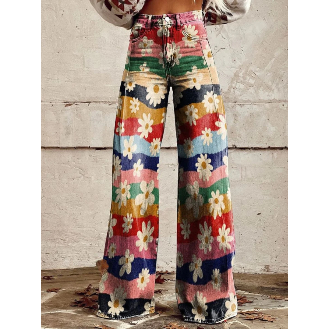 Katherine™ - Retro Blumen Weite Hose