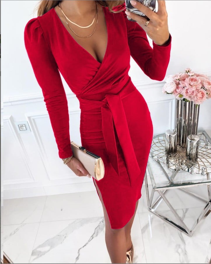 Melina™ - Stilvolles Midikleid mit V-Ausschnitt und Bindebändern