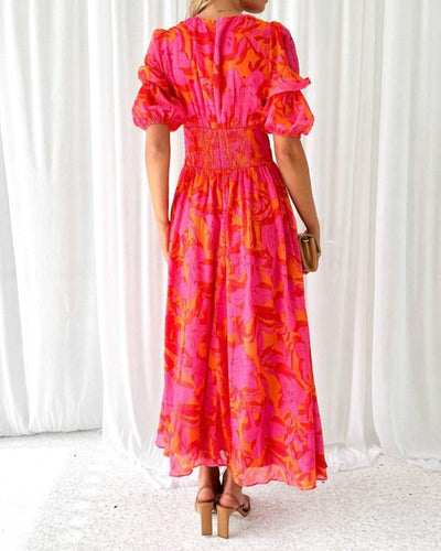Jana™ - Elegantes Maxikleid mit Puffärmeln und V-Ausschnitt