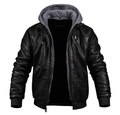 Stylische Premium Leder Winterjacke mit Kapuze