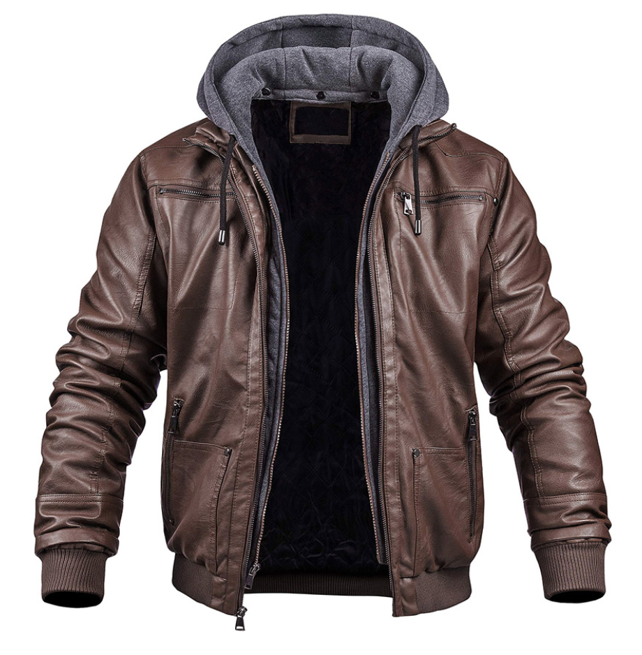 Stylische Premium Leder Winterjacke mit Kapuze