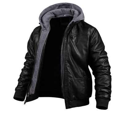 Stylische Premium Leder Winterjacke mit Kapuze