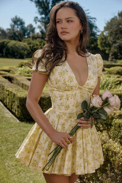 Malea™ - Floral Puffärmliges Minikleid