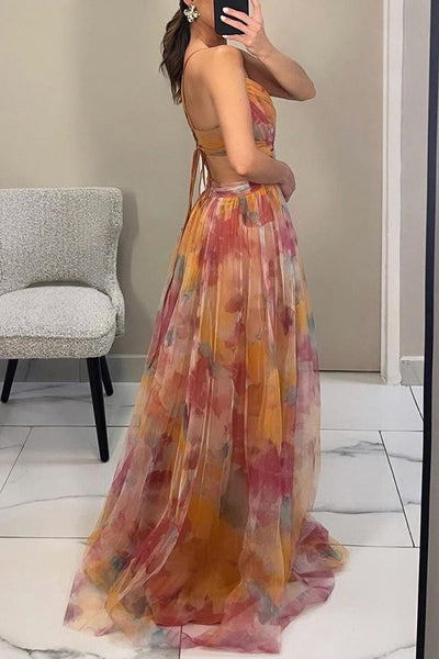 Eliana™ - Gemaltes Florales Maxikleid mit V-Ausschnitt
