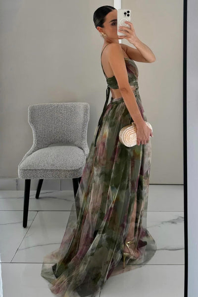 Eliana™ - Gemaltes Florales Maxikleid mit V-Ausschnitt