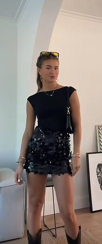 Rebecca™ - Paillettenrock Silber/Schwarz Perfekter Festtagsrock