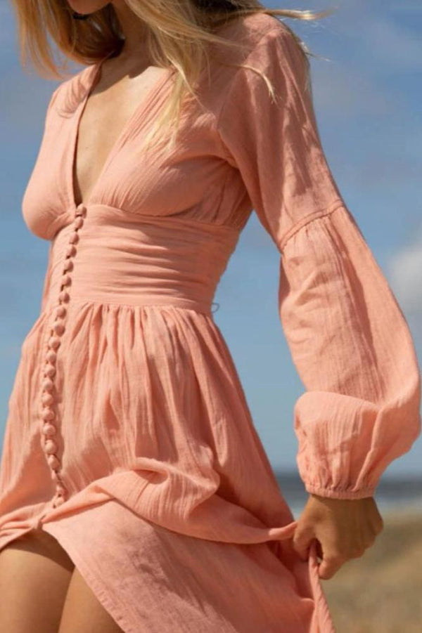 Josefine™ - V-Ausschnitt Plissee Maxi-Milchmädchenkleid