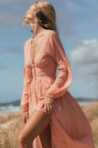 Josefine™ - V-Ausschnitt Plissee Maxi-Milchmädchenkleid