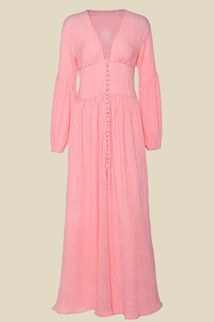 Josefine™ - V-Ausschnitt Plissee Maxi-Milchmädchenkleid