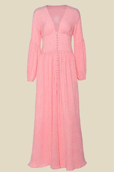 Josefine™ - V-Ausschnitt Plissee Maxi-Milchmädchenkleid