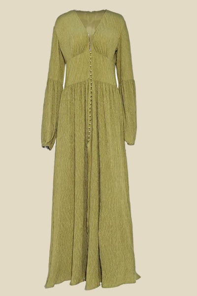 Josefine™ - V-Ausschnitt Plissee Maxi-Milchmädchenkleid
