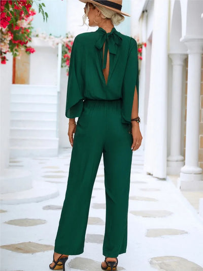 Élisse™ - Schicker Jumpsuit mit geschlitzten Ärmeln und hohem Halsausschnitt