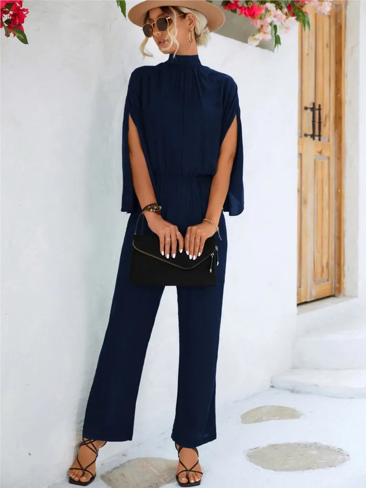 Élisse™ - Schicker Jumpsuit mit geschlitzten Ärmeln und hohem Halsausschnitt
