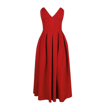 Tabea™ - Schlichtes trägerloses plissiertes Midikleid