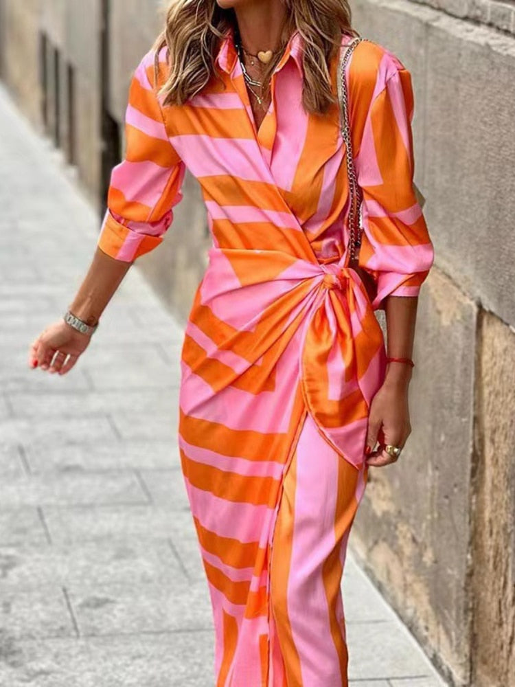 Maila™ - Gestreiftes Midi-Hemdkleid