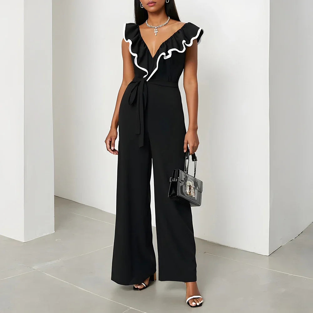 Merle™ - Schwarzer Jumpsuit mit Rüschen